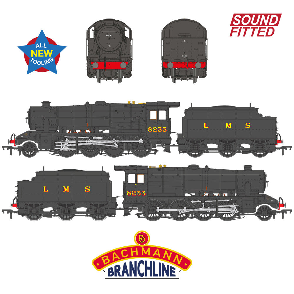 Bachmann Branchline 35-226SF LMS 8F w/Riveted Tender 8233 LMS Black SOUND FITTED