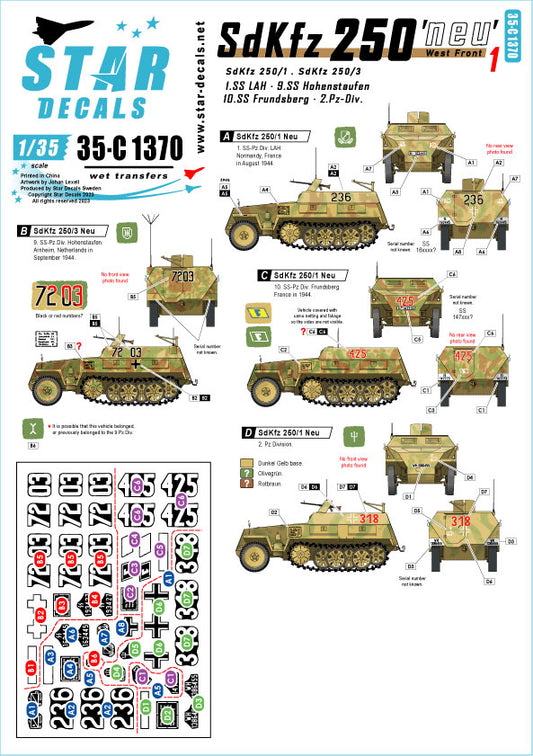 Star Decals Sd.Kfz.250 'Neu' #1 West Front Sd.Kfz.250/1 /3 1:35
