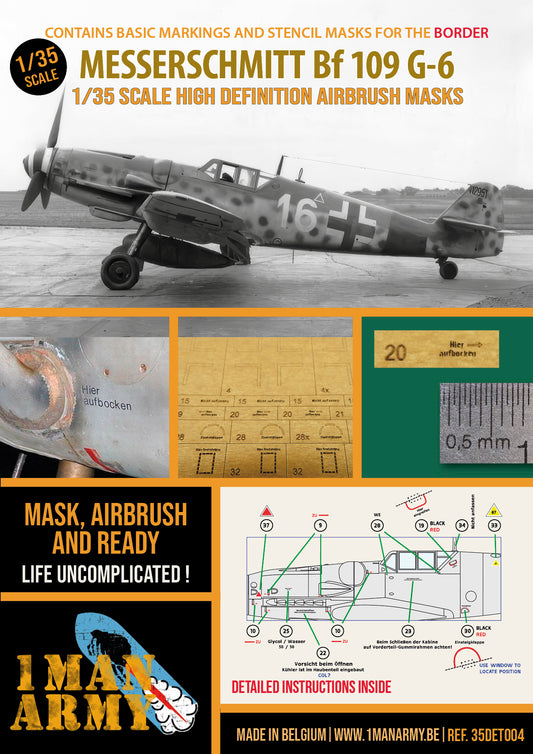 1ManArmy Messerschmitt Bf-109G-6 Stencils & National Insignia Masks 1:35