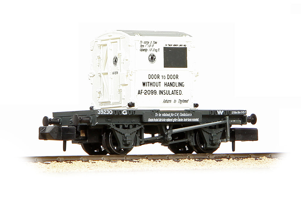 Graham Farish 377-327B Conflat Wagon GWR Grey w/AF Container GWR White N Gauge