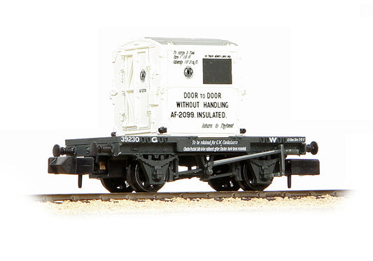 Graham Farish 377-327B Conflat Wagon GWR Grey w/AF Container GWR White N Gauge