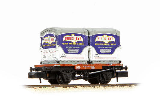 Graham Farish 377-341C Conflat Wagon BR Bauxite + x2 AF Containers 'Birds Eye'