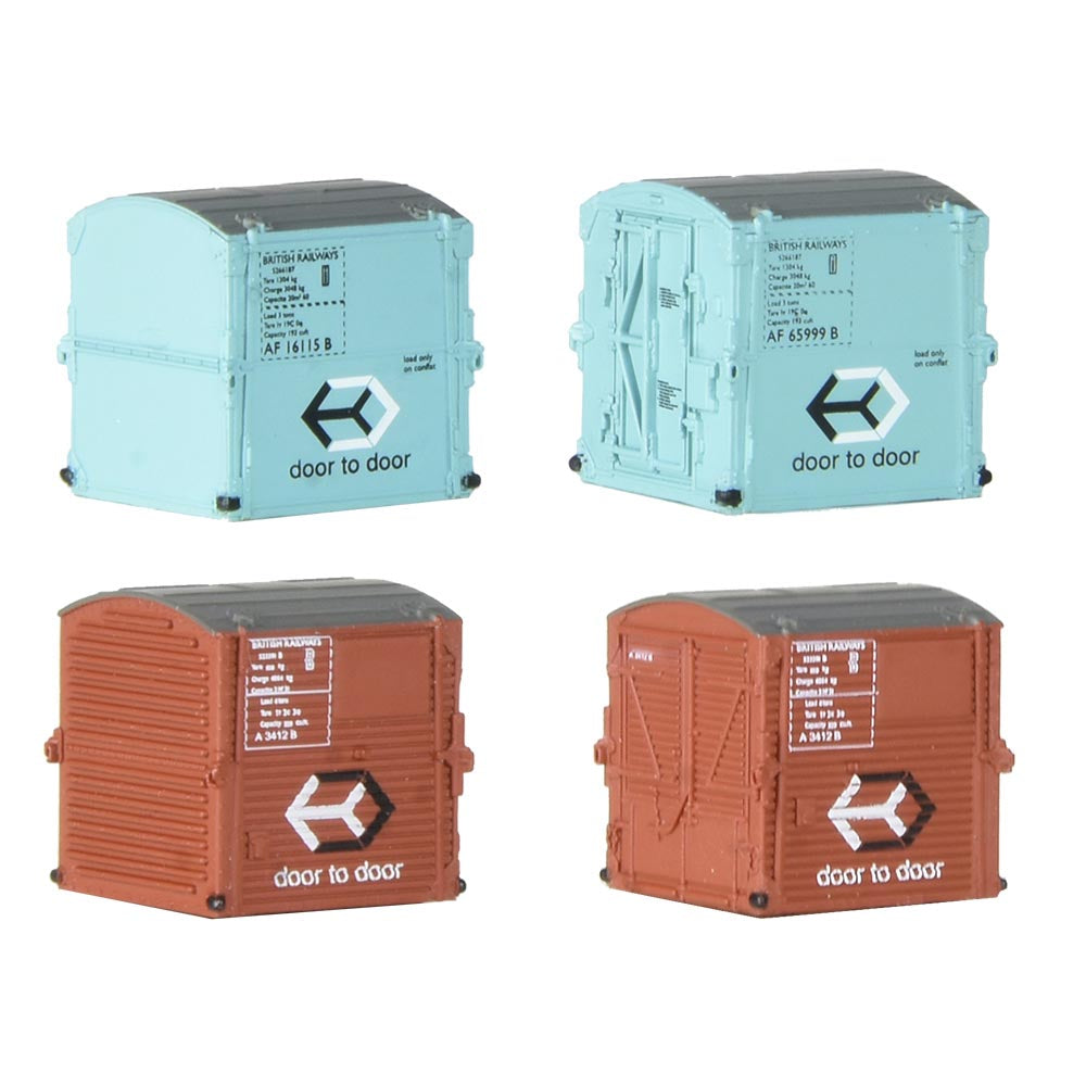 Graham Farish 379-392 Type A Containers BR Bauxite (x2) & Type AF Cont. BR Ice Blue (x2)