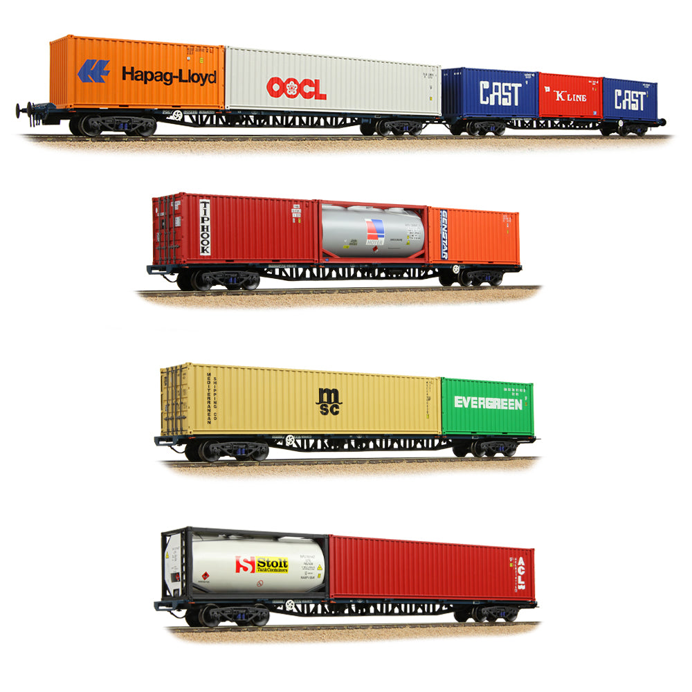 Bachmann Branchline 38-630 BR FFA/FGA Flats 5-Wagon Bundle - BR Blue w/ISO Cont.