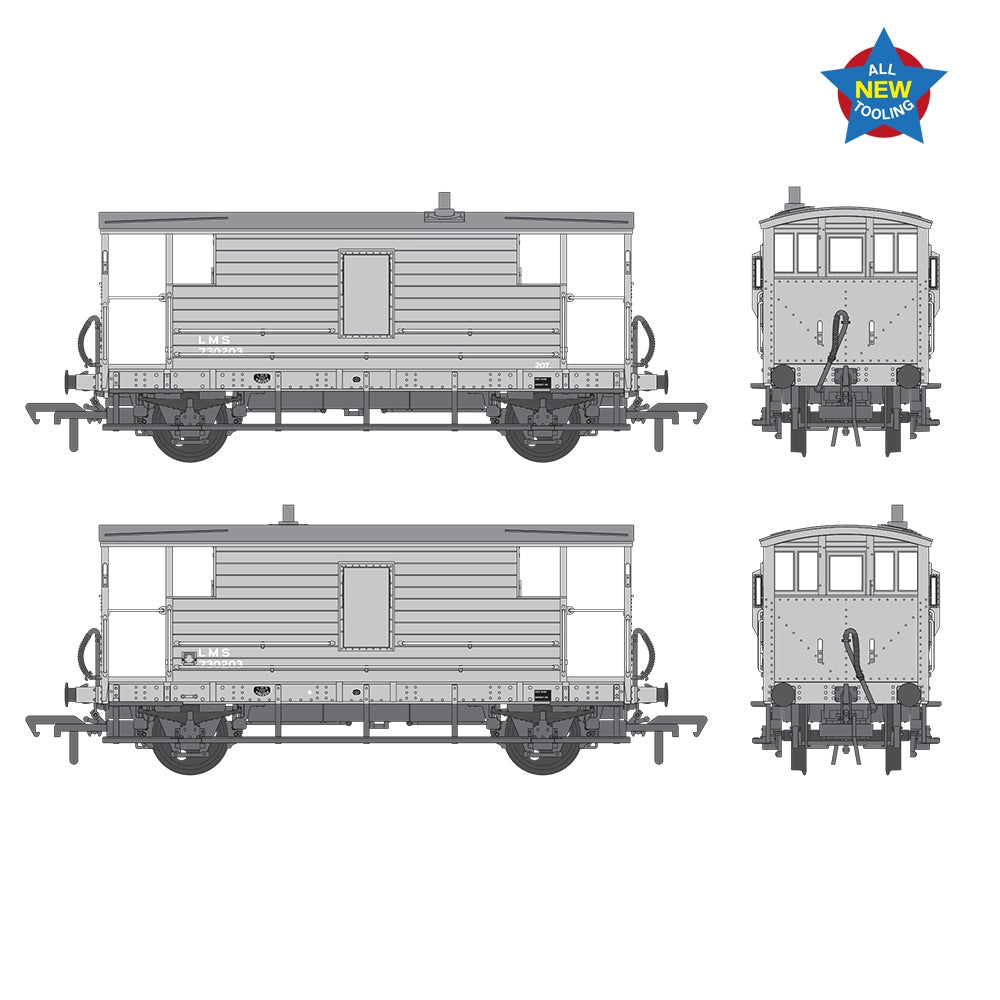 Bachmann Branchline 38-976 LMS 20T Brake Van LMS Grey OO Gauge