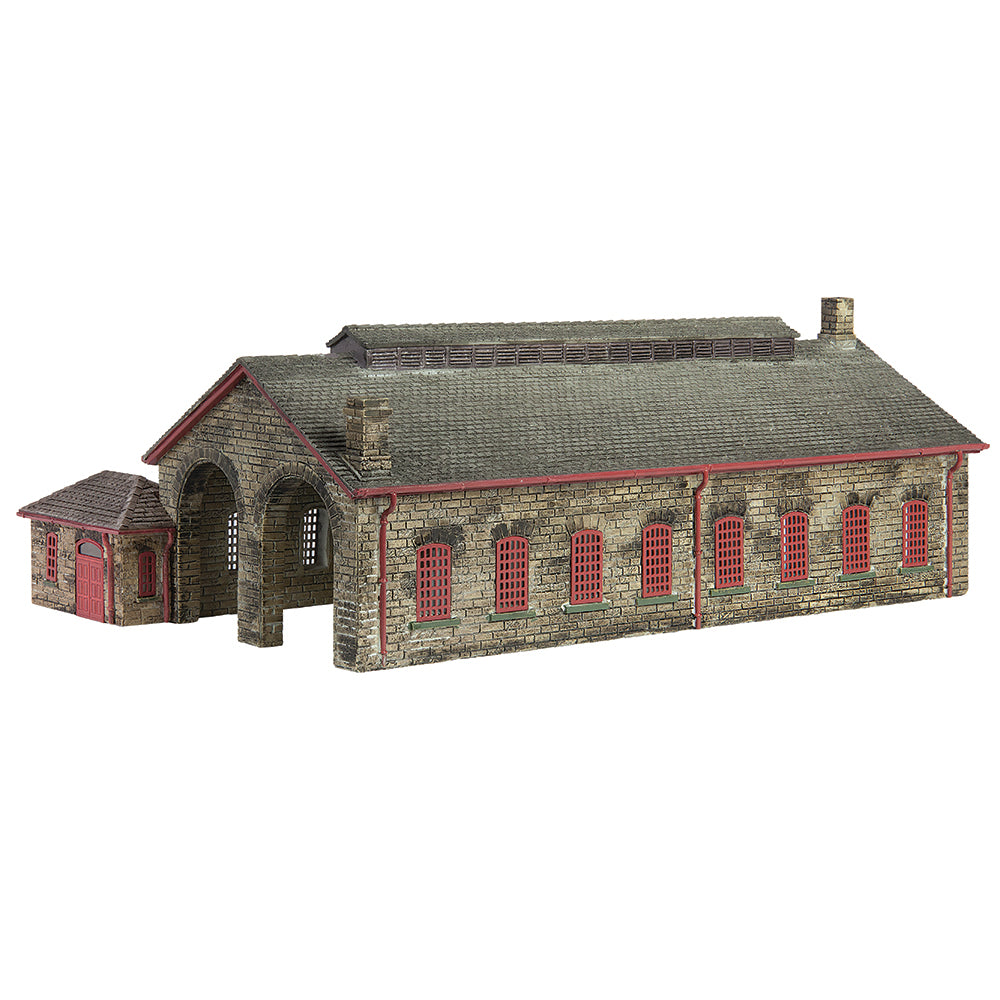 Scenecraft 42-0157R Two Road Stone Engine Shed Red