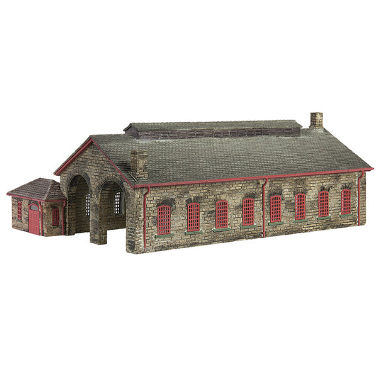 Scenecraft 42-0157R Two Road Stone Engine Shed Red