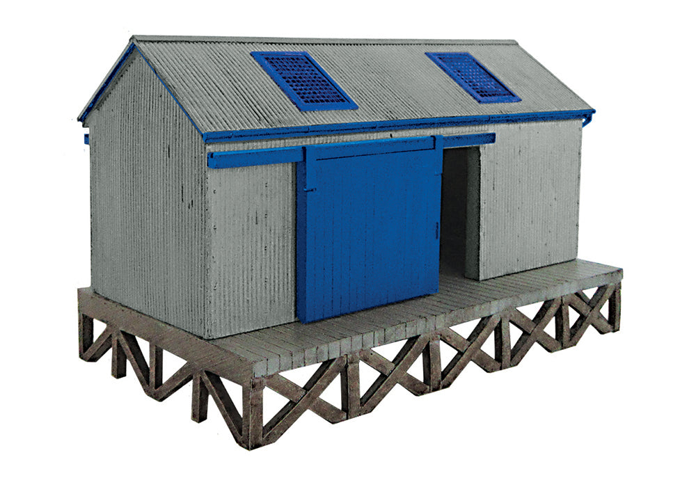 Scenecraft 44-006G Corrugated Goods Shed - Grey and Blue OO Gauge