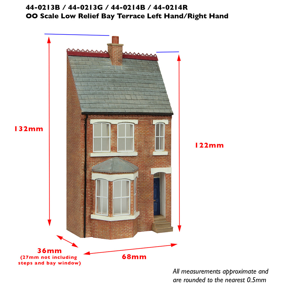 Scenecraft 44-0214R Low Relief Right Hand Bay Terrace Red OO Gauge Building
