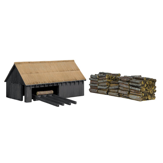 Scenecraft 44-1008A Sawmill and Woodpile Black 1:76