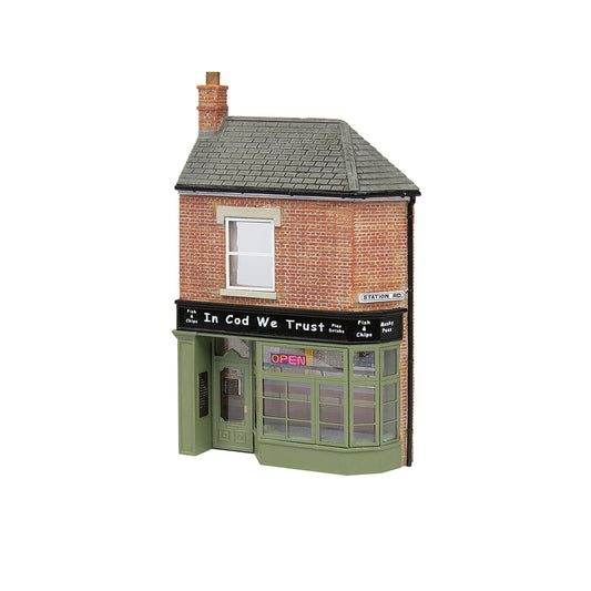 Bachmann Scenecraft 44-291 Low Relief 'In Cod We Trust' Fish & Chip Shop OO Gauge