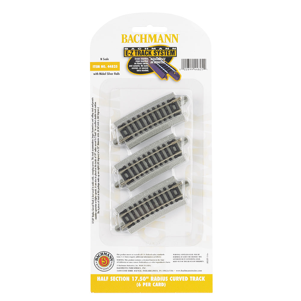 Bachmann USA Half Section 17.50'' Radius Curved Track (6/Card) N Gauge 44825