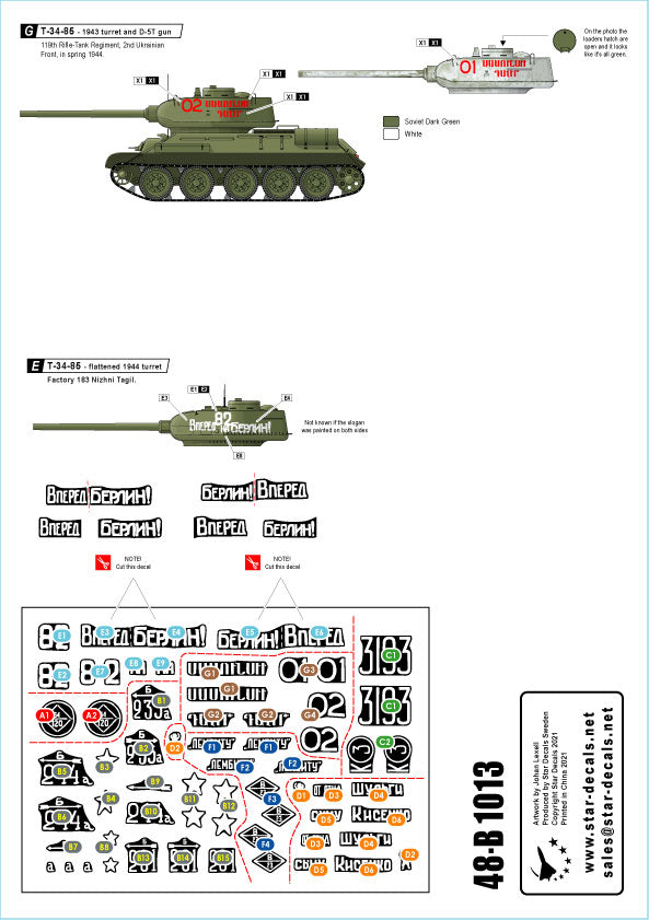 Star Decals 48-B1013 1:48 Soviet T-34-85 Red Army