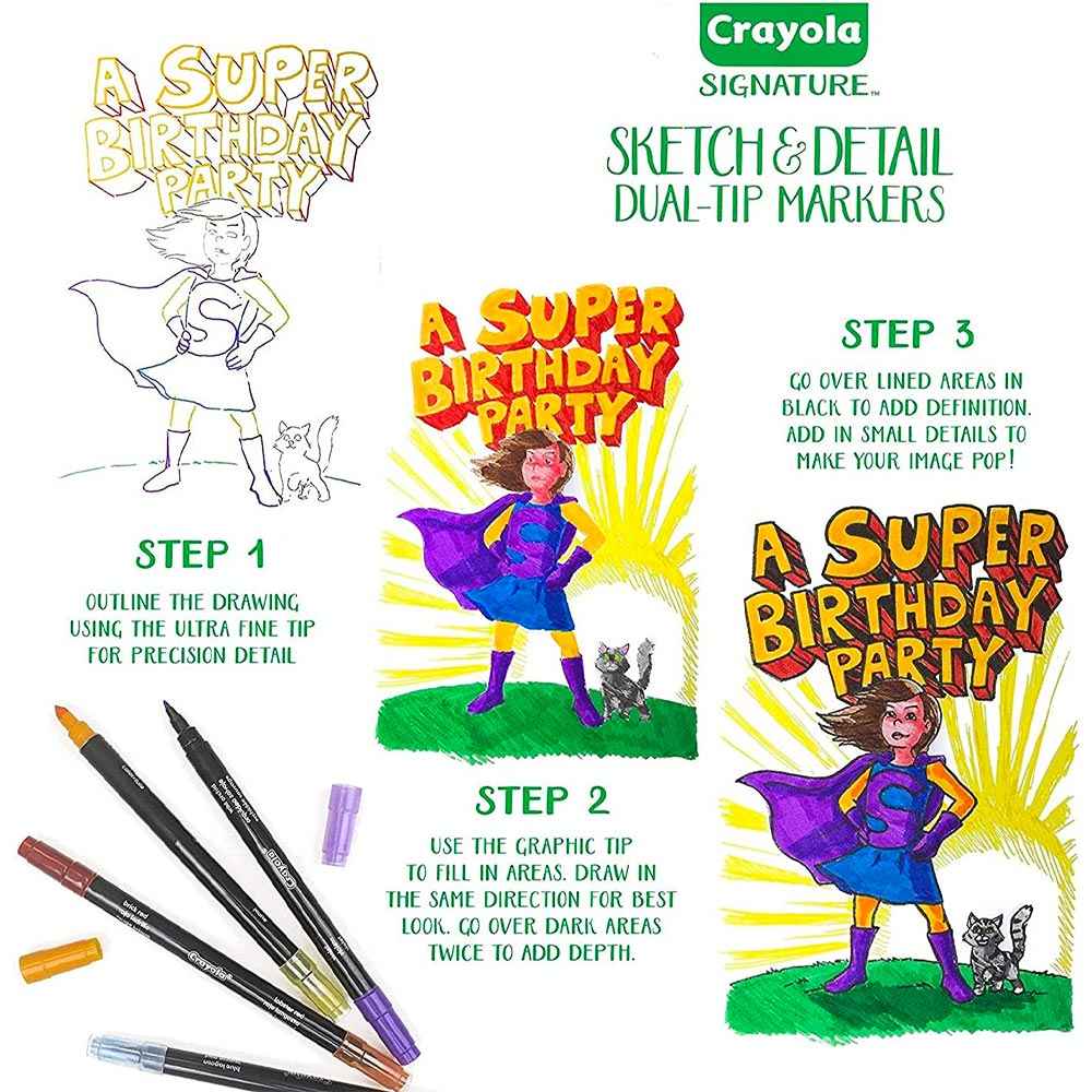 Crayola Signature Sketch & Detail Dual-Tip Markers 16-Pack