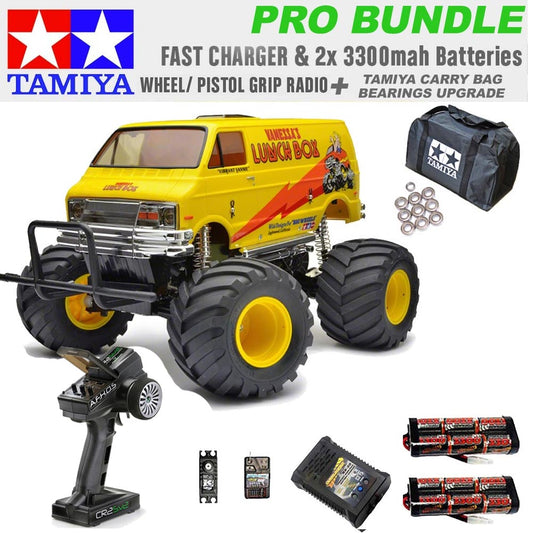 TAMIYA RC 58347 Lunch Box 2005 Monster Truck 1:12 PRO Wheel Radio Bundle