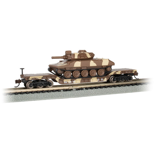Bachmann USA 52' Center Depressed Flat Car with Desert Camo Sheridan Tank N 71387