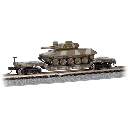 Bachmann USA 52' Center Depressed Flat Car With Green Camo Sheridan Tank N 71388