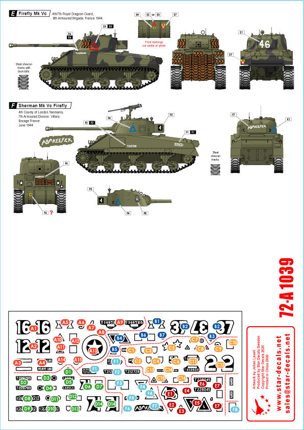 Star Decals 72-A1039 1:72 British Sherman Firefly