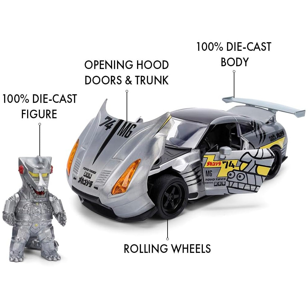Jada Godzilla Mechagodzilla 2009 Nissan GT-R (R35) Ben Sopra w/Fig 1:24 Diecast