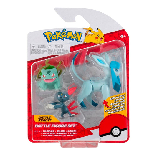 Pokemon Bulbasaur, Sneasel, Glaceon Battle Action Figure Set PKW0179 Jazwares