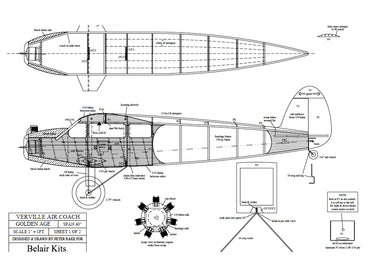 Belair Verville Air Coach 40" Electric Scale RC Plane Assembly Kit BA004