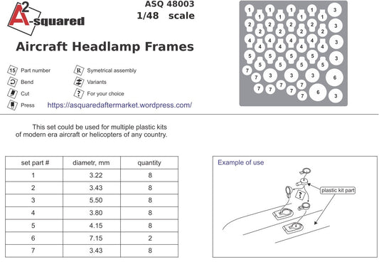 A-Squared AASQ48003 1:48 Aircraft Headlight Frames