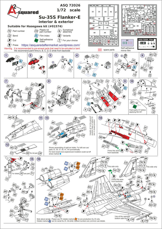 A-Squared AASQ72026 1:72 Sukhoi Su-35 photo-etched detailing set