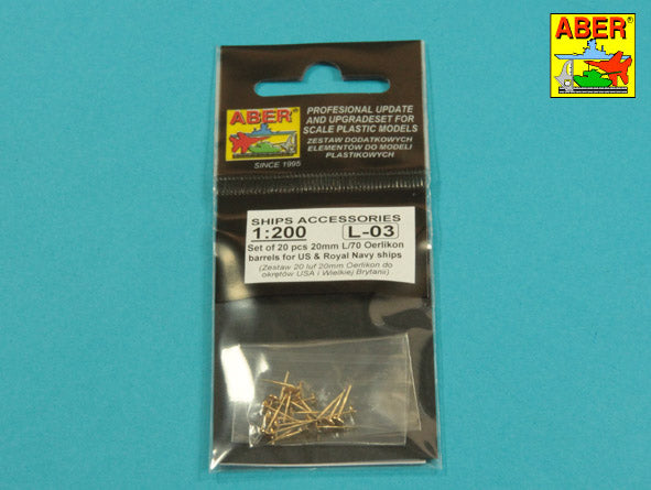 Aber 20mm L/70 Oerlikon Mk.10 Barrels for US Navy (20 pcs) 1:200