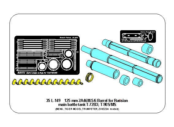 Aber ABR35L149 1:35 125mm 2A46M-5/6 Barrel for Russian Tank T-72B3; T-90S/MS