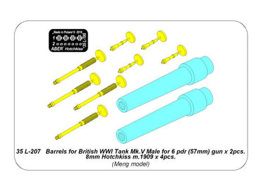 Aber ABR35L207 1:35 Barrels for British WWI Tank Mk.V Male for 6 pdr
