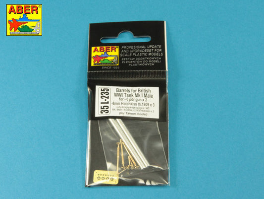 Aber Barrels for British WWI Tank Mk.I Male 6 pdr & Hotchkiss 1:35