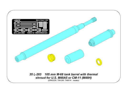 Aber ABR35L283 1:35 105mm M-68 barrel with thermal shroud for U.S