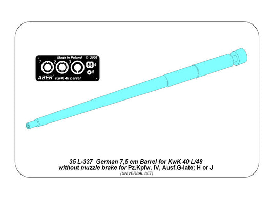 Aber 75mm 40 L/48 Barrel for Pz.IV G/H/J without Muzzle Brake 1:35