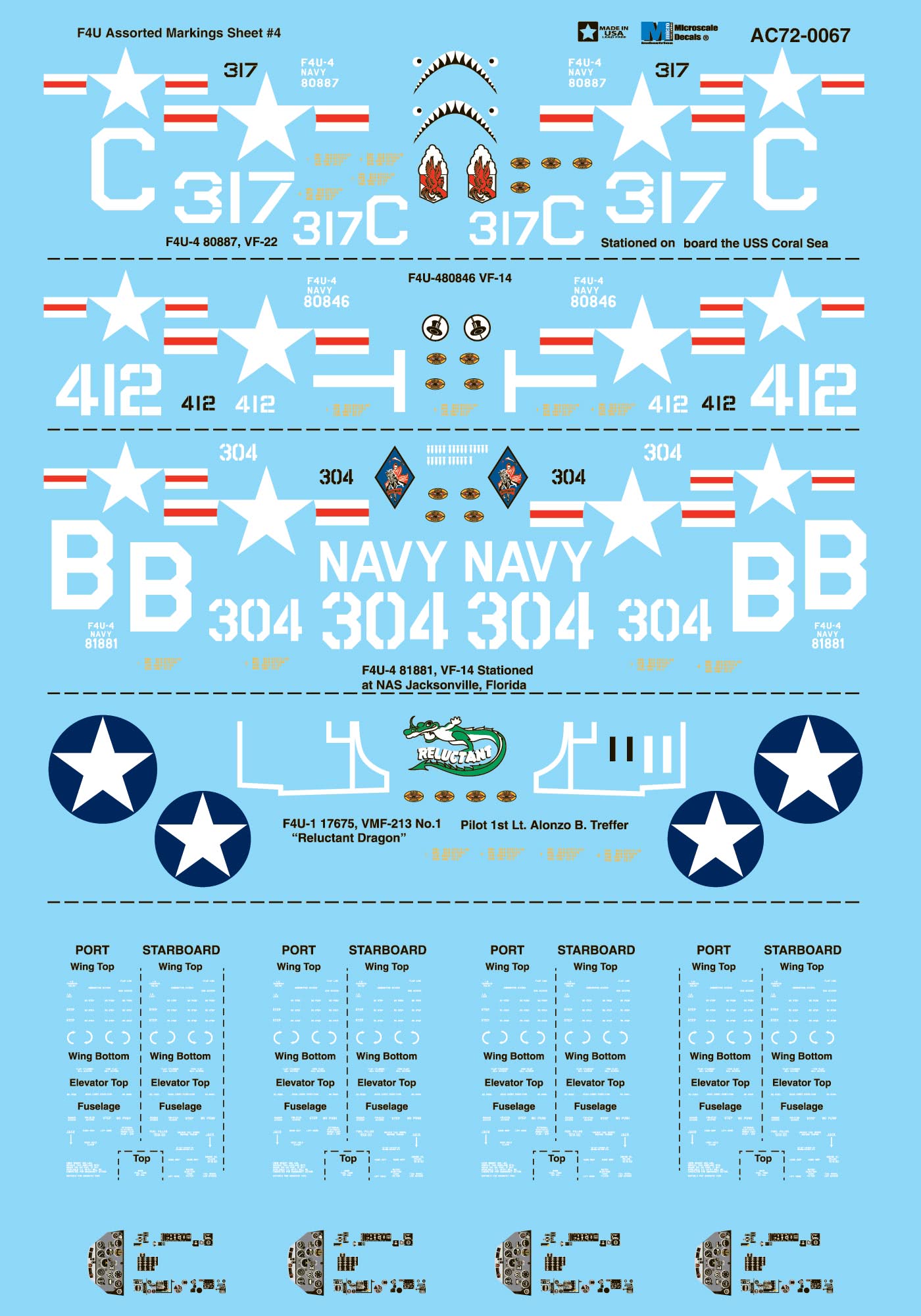 Microscale AC720067 1:72 Vought F4U-1/F4U-4 Corsair Assorted Markings Sheet #4