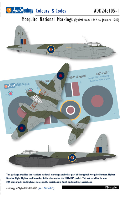 Aviaeology ADD24C105-1 1:24 de Havilland Mosquito National Markings-1942-1945