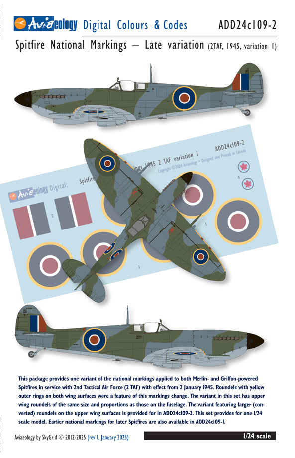 Aviaeology ADD24C109-1 1:24 Supermarine Spitfire National Markings-Standard