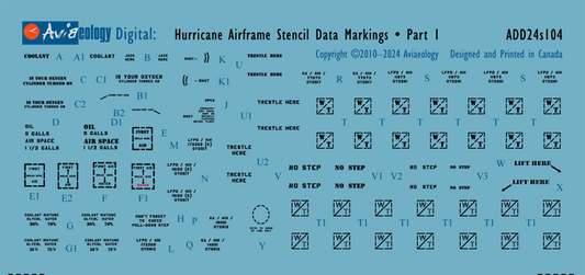 Aviaeology ADD24S104 1:24 Hawker Hurricane airframe stencil/data marking
