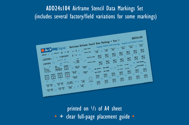 Aviaeology ADD24S104 1:24 Hawker Hurricane airframe stencil/data marking