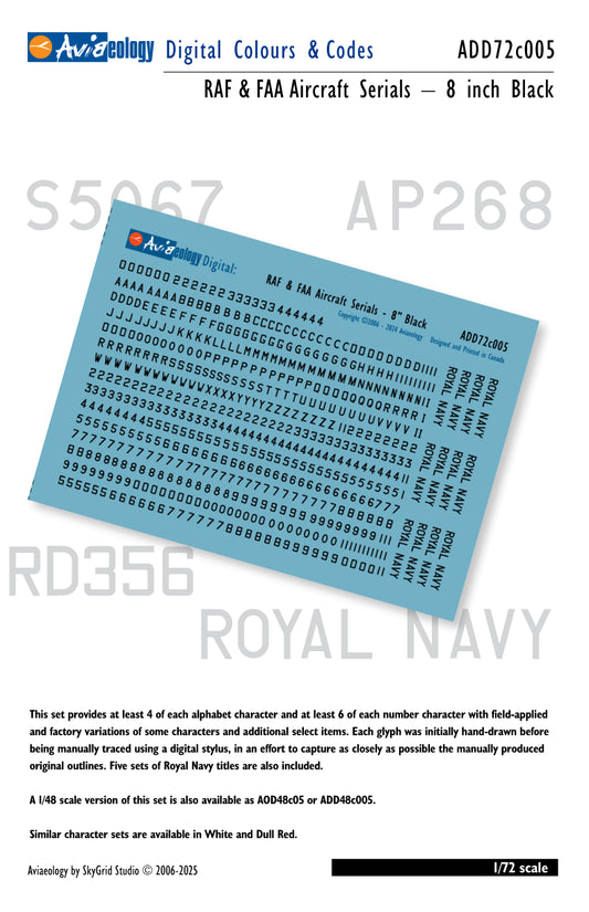 Aviaeology ADD72C005 1:72 RAF & FAA/Fleet Air Arm Aircraft Serials: 8" Black