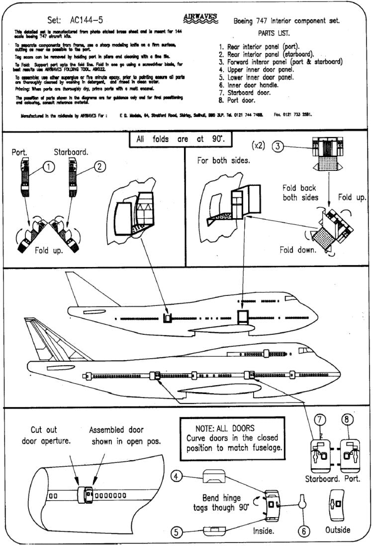 Airwaves (etched) AEC44005 1:144 Boeing 747 'Jumbo' interior