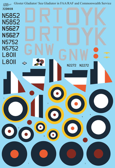 Aims AIMS32D018 1:32 Gloster Gladiator Mk.I/Mk.II/Sea Gladiator decals