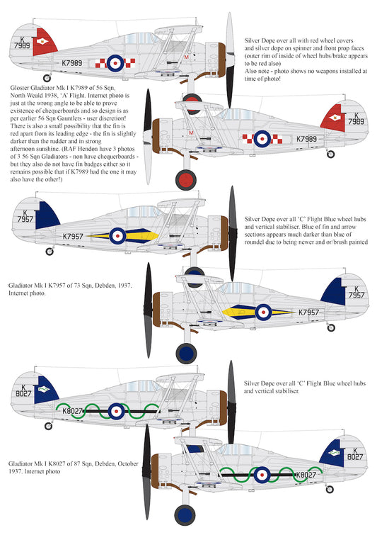 Aims AIMS32D022 1:32 Gloster Gladiator Mk.I 56/73/87 Sqn Decals