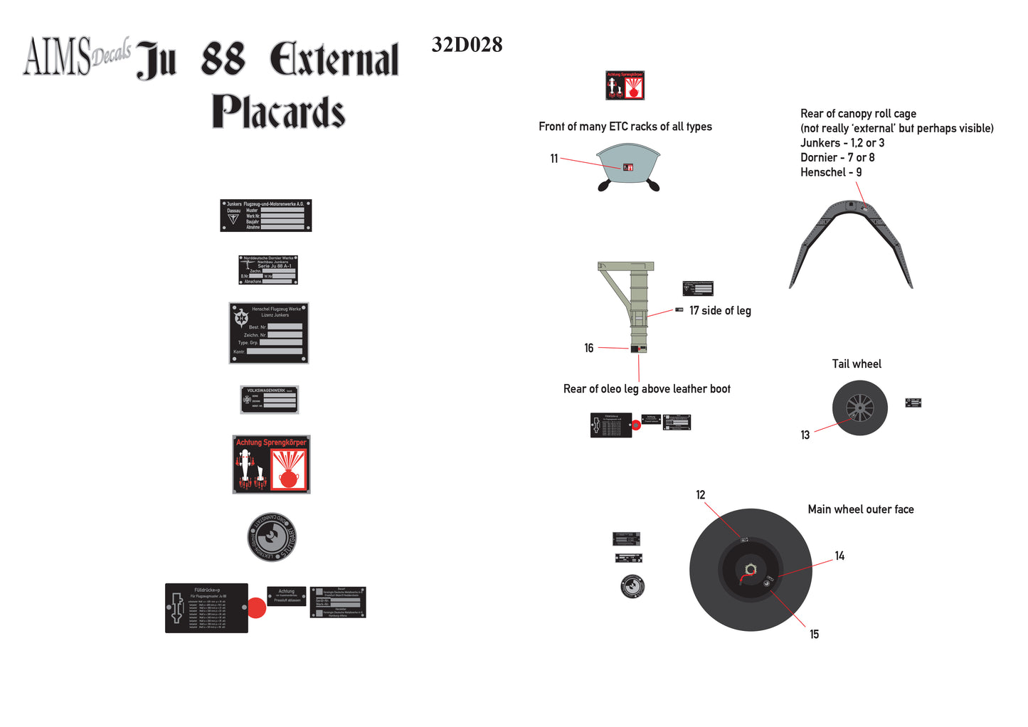 Aims AIMS32D028 1:32 Junkers Ju-88 External Placards