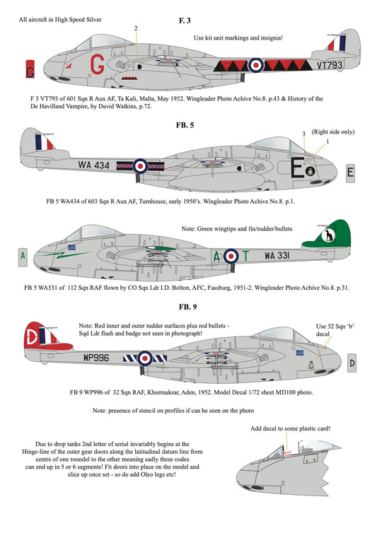 Aims AIMS32D036 1:32 de Havilland Vampire F.3/FB.5/FB.9 Decals