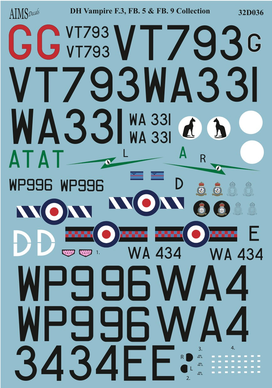 Aims AIMS32D036 1:32 de Havilland Vampire F.3/FB.5/FB.9 Decals