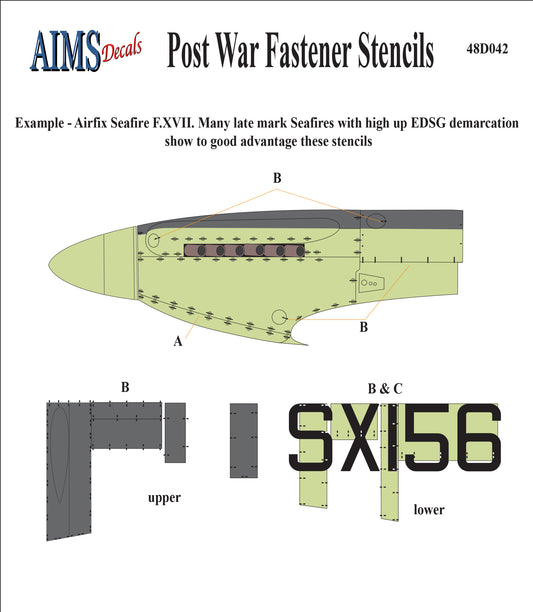 Aims AIMS48D042 1:48 Post War Fastener stencils