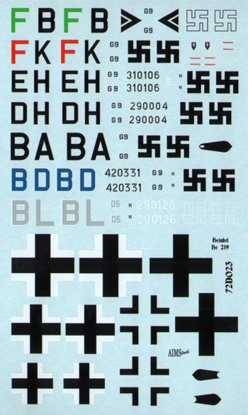 Aims AIMS72D023 1:72 Heinkel He-219/He-219A-0 Werner Strieb Decals