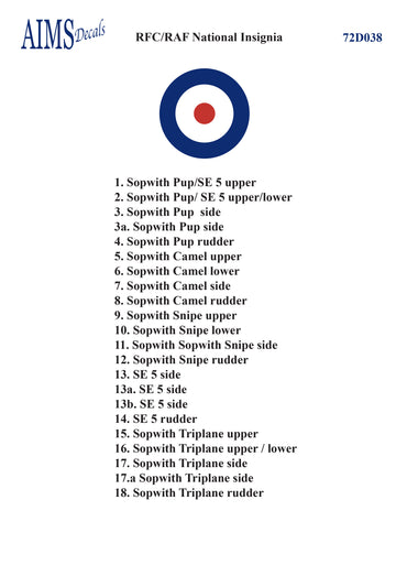 Aims AIMS72D038 1:72 RFC/RAF roundels 1