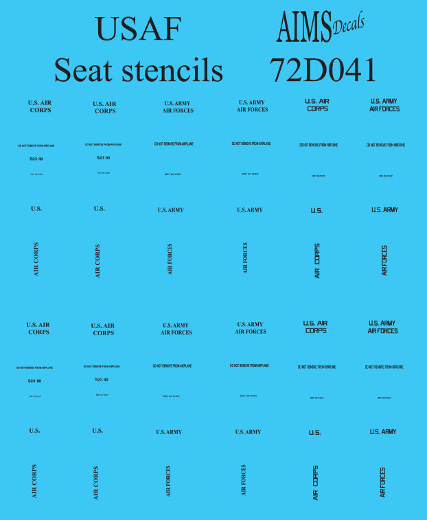 Aims AIMS72D041 1:72 USAF seat stencils