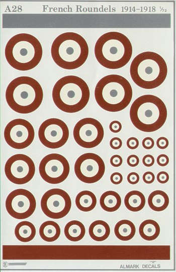 Almark AKA28 1:72 French WWI National Insignia/Roundels various sizes